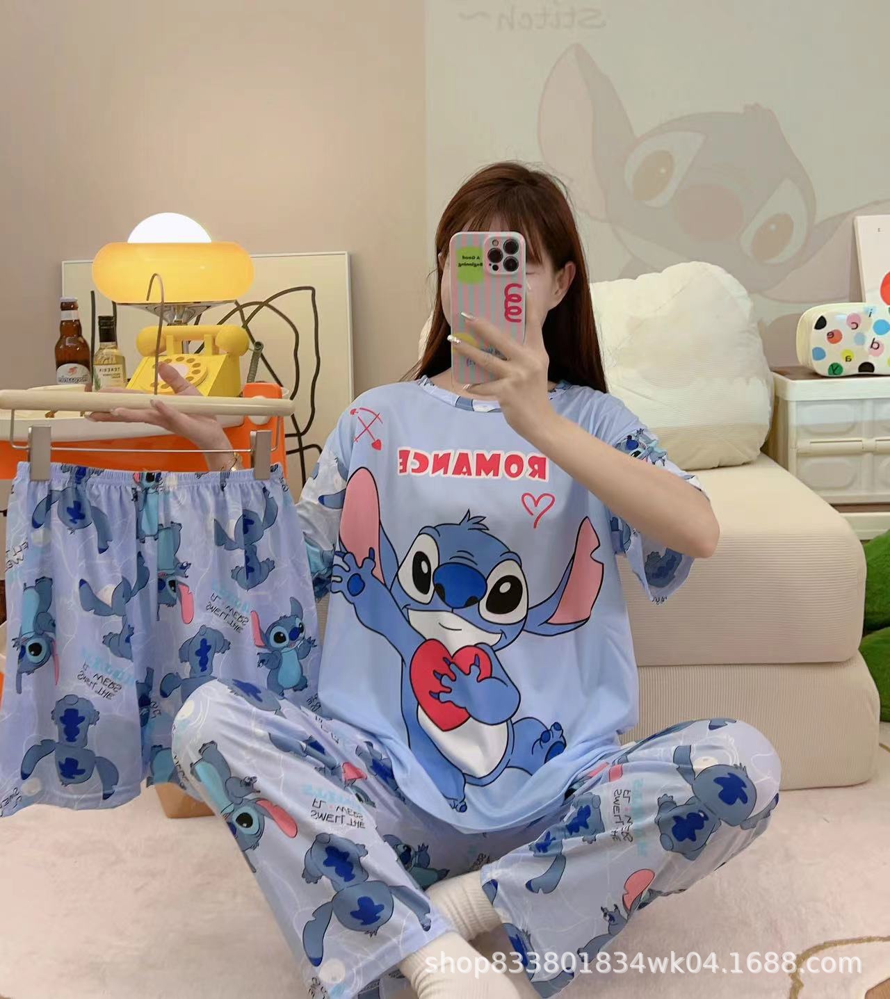 Pijamas transfronterizos de leche de verano pantalones de manga corta tres piezas de dibujos animados lindos ropa de hogar de comercio exterior de labu