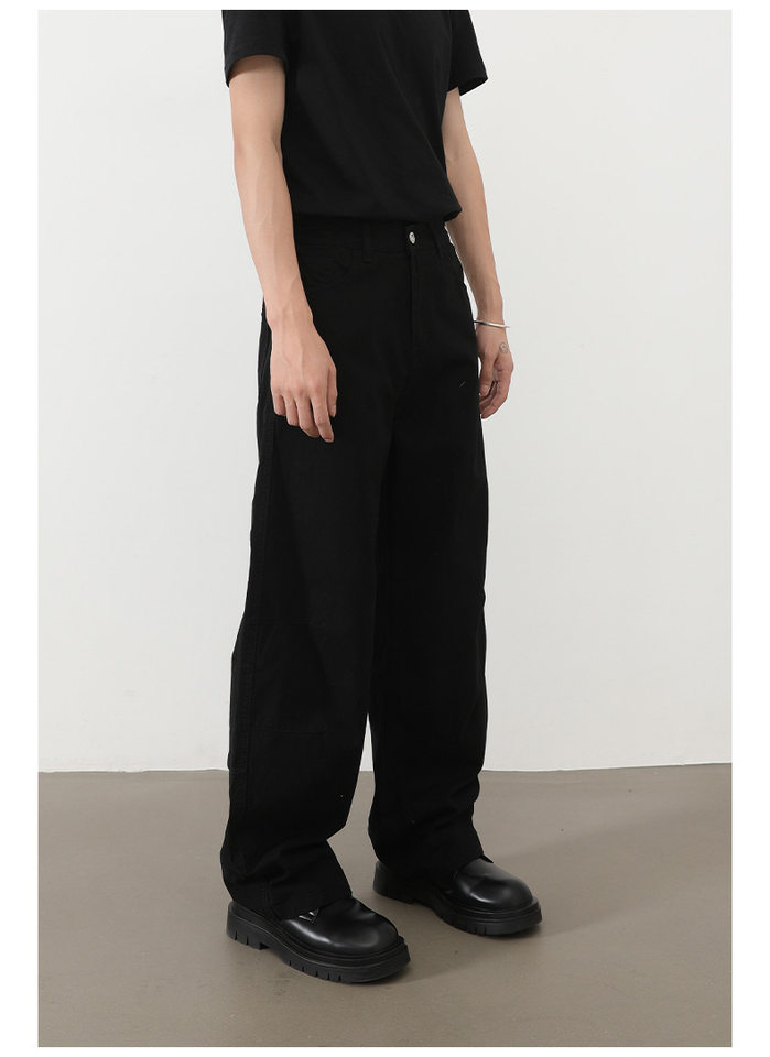 Quần jeans nam ống rộng lưng thun nửa, dáng suông thoải mái — Màu xanh quân đội, màu xám nhạt, màu xám đen, đen chi tiết 12