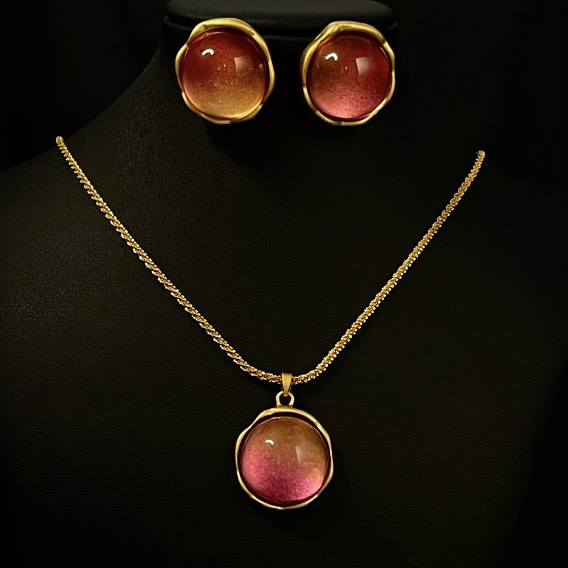 Mediados de antigua vintag plateado 24K arena gradiente de oro rosa miel piedra collar edad-reducción pendientes traje de alta calidad joyería del oído