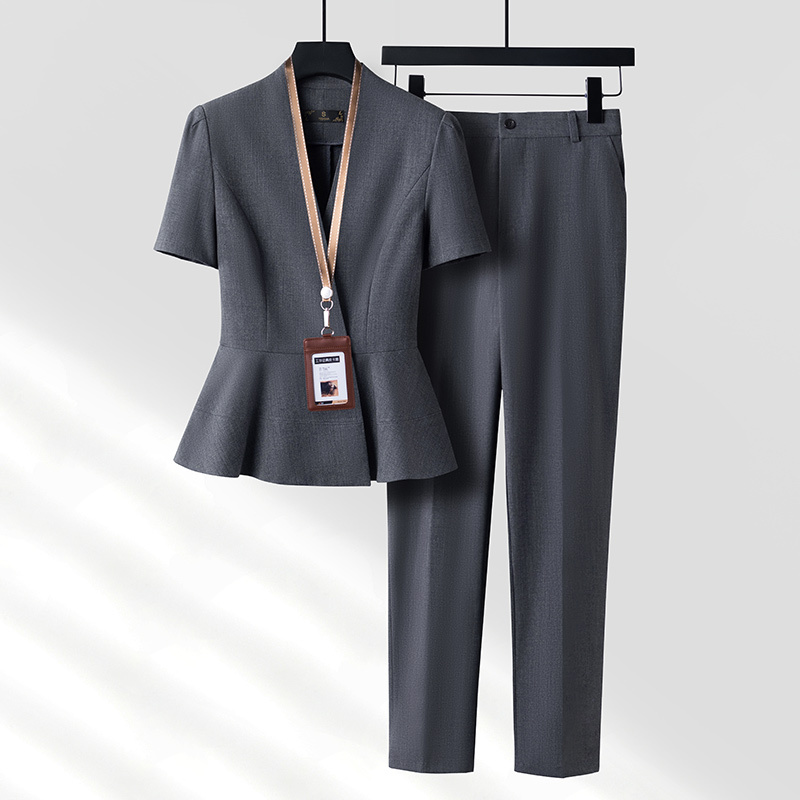 Gray Suit Suit for Women Summer Thin Short-Sleeved Professional Formal Wear Hotel Front Desk Workwear Jewelry Store Work Suit