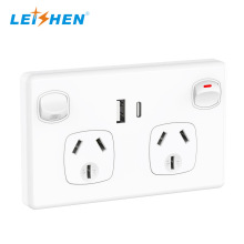 澳洲标准墙壁插座10A双插带USB充电防水防尘面盖家用电源接线插座