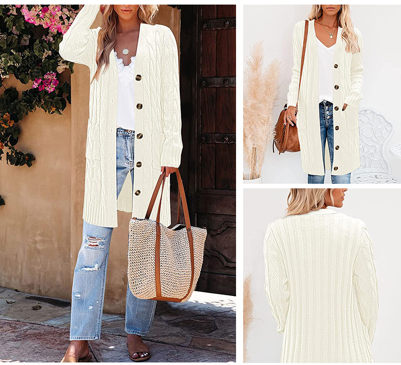 Single-Breasted Twist Knitted Long Sweater Cardigan NSSX104246