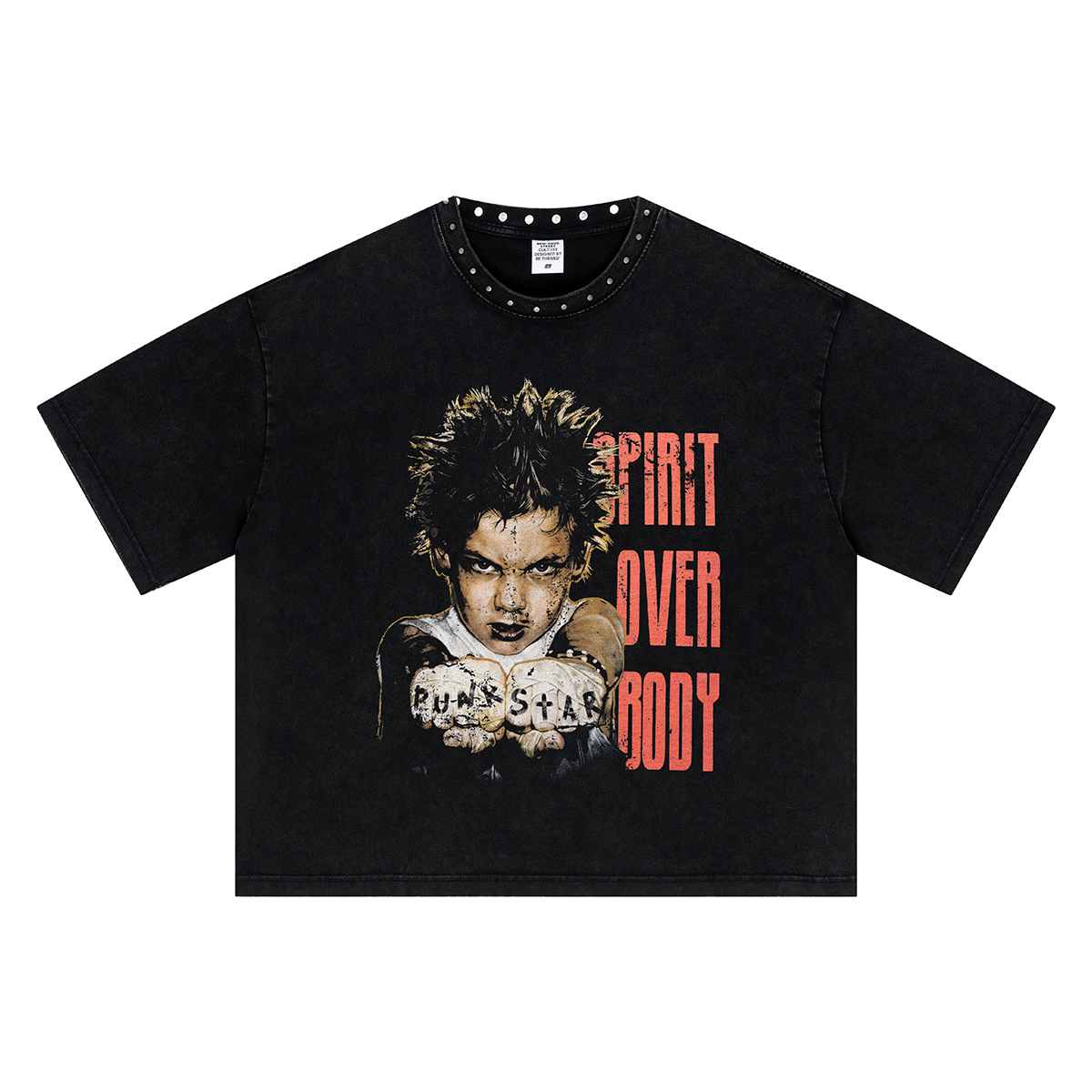 Calle secada| Nuevo estilo americano retro remache callejero collar de manga corta suelta pesado hacer vieja camiseta lavada con agua para hombres