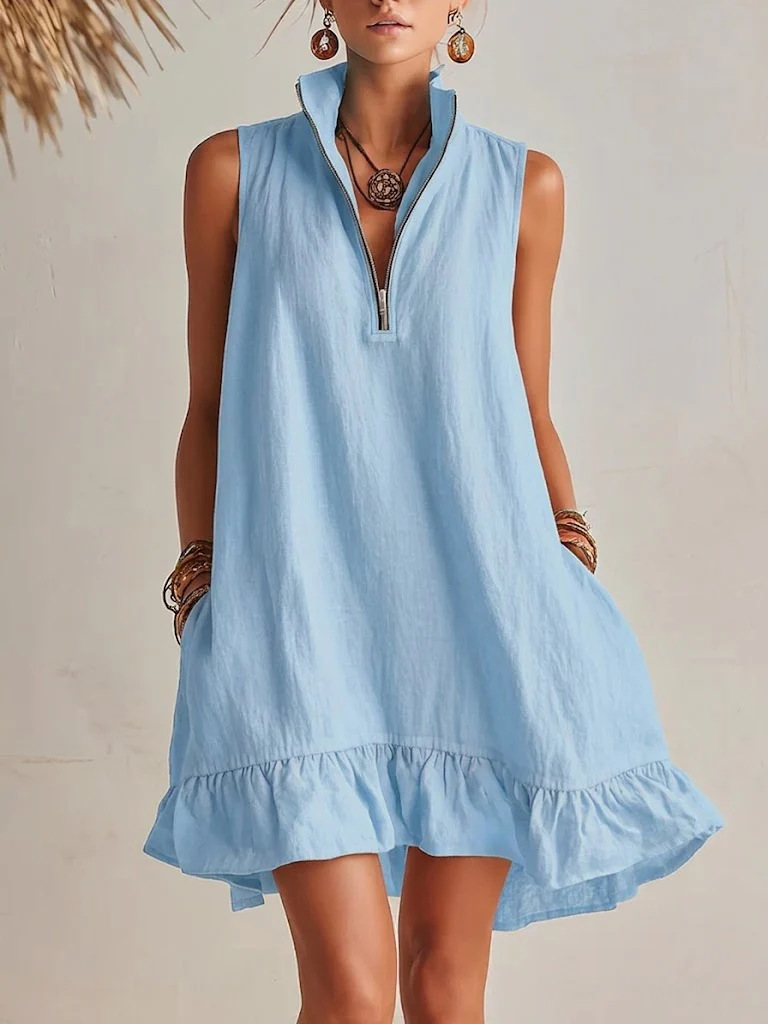 Women's Clothing Women's Solid Color Sleeveless V Neck Dress Cotton Linen Spring Summer For Formal & Casual For Women_ecoleips.com