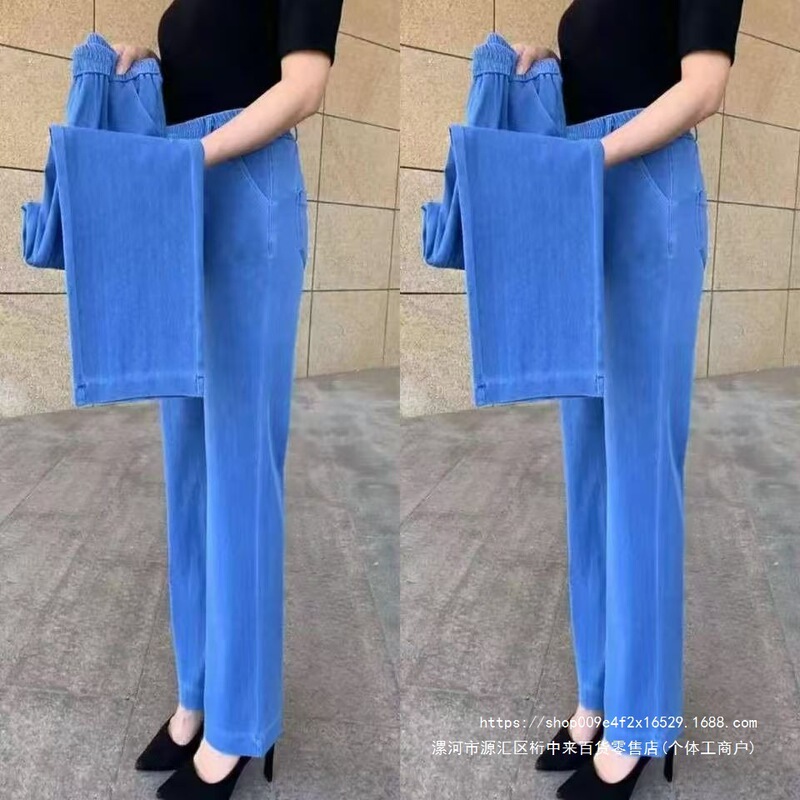 Women's spring and autumn thick stretch straight-leg jeans, plus size, loose fit, high-waisted, versatile, casual pants for middle-aged and elderly mothers Women's spring and autumn thick stretch straight-leg jeans, plus size, loose fit, high-waisted, versatile, casual pants for middle-aged and elderly mothers