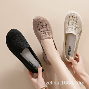 Mesh Shoes Women's 2024 Summer New Soft Bottom Shallow Mouth Slip-on Lazy Casual Shoes Breathable Mesh Cloth Shoes Mother Shoes