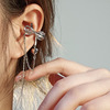 Fashionable ear clips with bow with tassels, advanced earrings, 2022 collection, bright catchy style, high-quality style