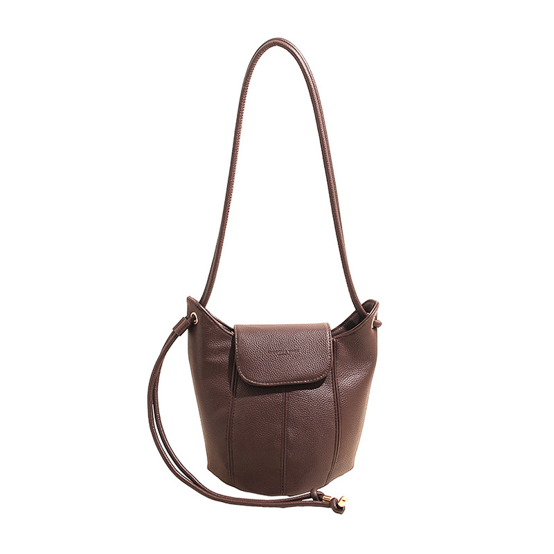 Retro Bucket Bag In Lychee Pattern Versatile Shoulder Bag_voghion.com