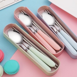 Stainless Steel Portable Tableware Set Student Fork Spoon Chopsticks Scandinavian Three-Piece Set Commercial Gift Wholesale Ins
