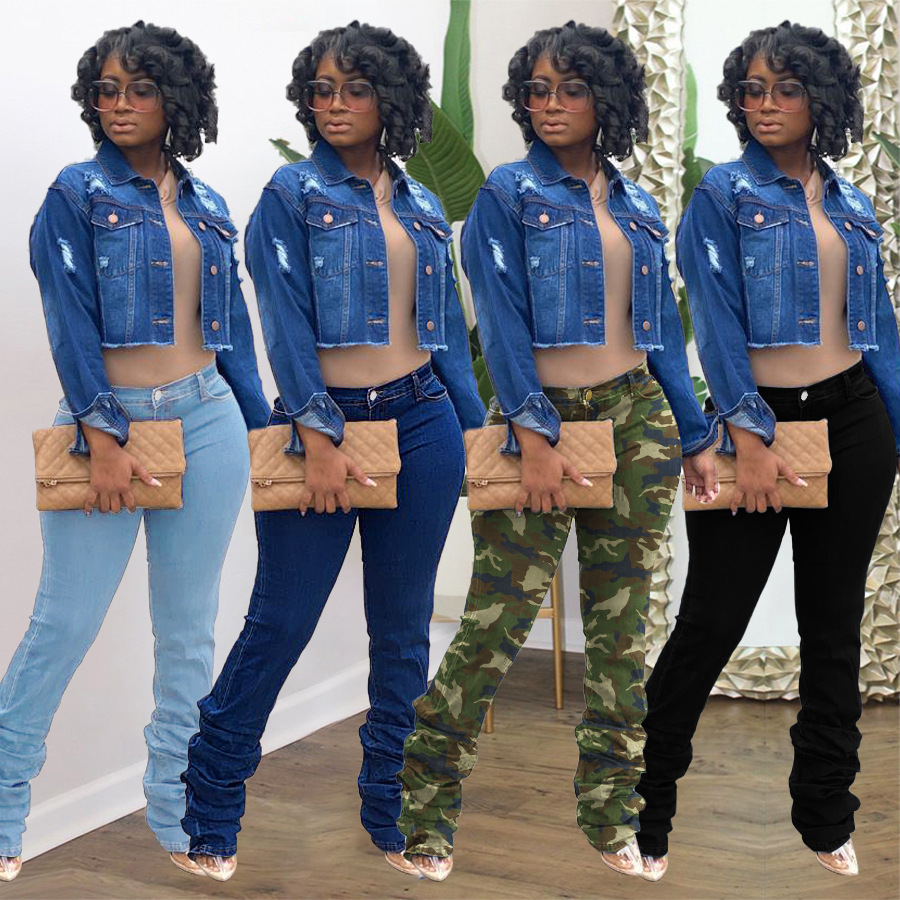 women s high waist slim camouflage denim pants nihaostyles wholesale clothing NSWL78429