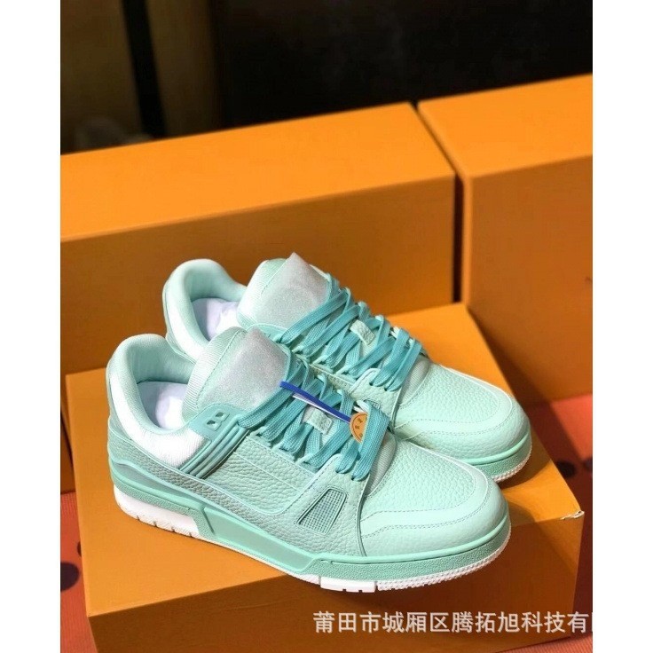 Cross-border Putian shoes, LV-style trainers with embroidered floral patterns, gradient blue and purple, unisex versatile height-increasing casual sports shoes