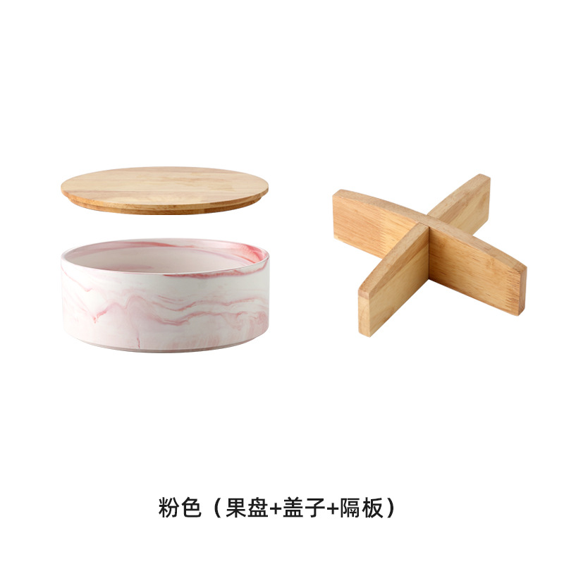 Caja de caramelo de roble de madera hogar sala de estar mesa de café plato de fruta seca de cerámica con tapa Internet Celebrity Snack plato de fruta