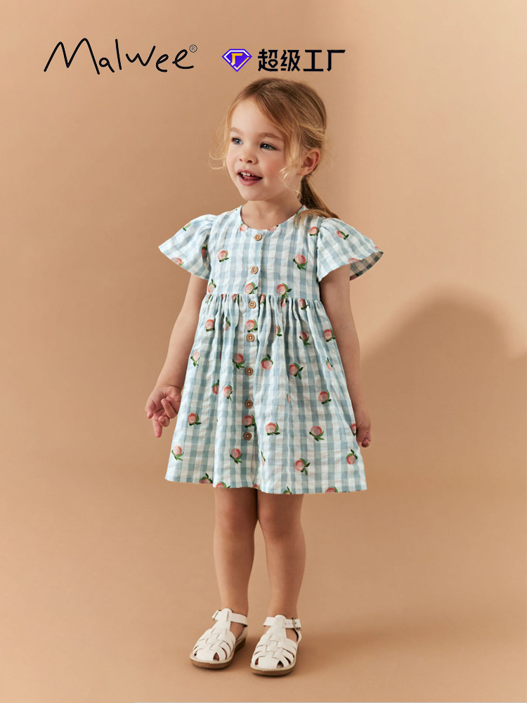 Vestido a cuadros para niñas malwee transfronterizo nuevo estilo de verano vestido de princesa para niños pequeños y medianos europeos y americanos grupo de niñas lindas