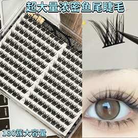 超大量粘胶浓密鱼尾假睫毛自带氛围感灵动妩媚单簇眼睫毛亚裔混血