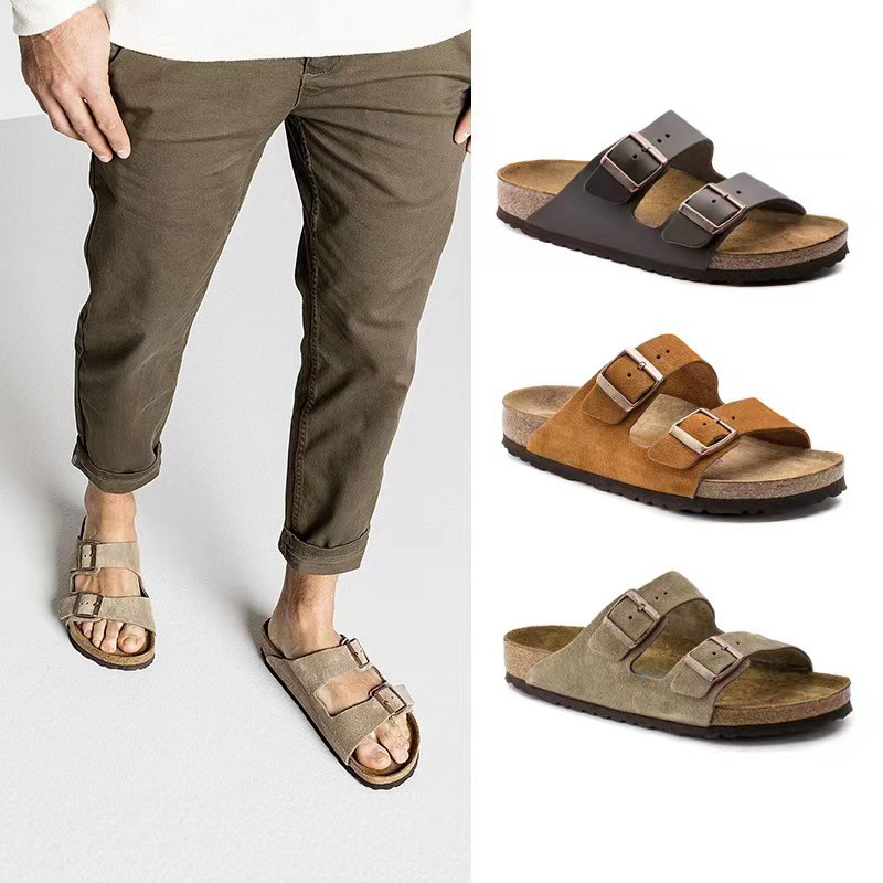 Birkenstock Cork-Soled Sandals for Men and Women, 2026 New Model, Genuine Leather Double-Buckle Two-Strap Retro Birkenstock Shoes