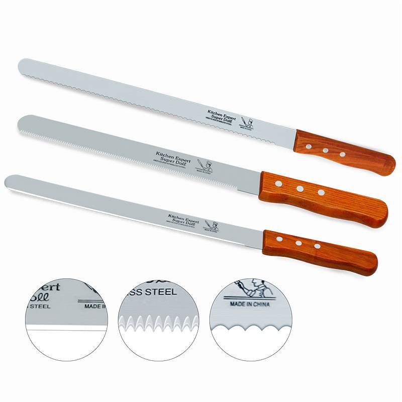 Manufacturer's Fine-Toothed Stainless Steel Bread Knife, Coarse-Toothed Cake Toast Mousse Cutter, Stainless Steel Wooden Handle Bread Knife Serrated