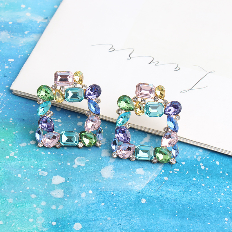 Alloy Material Bohemian Square Alloy Plating Glass Women's Ear Studs 1 Pair