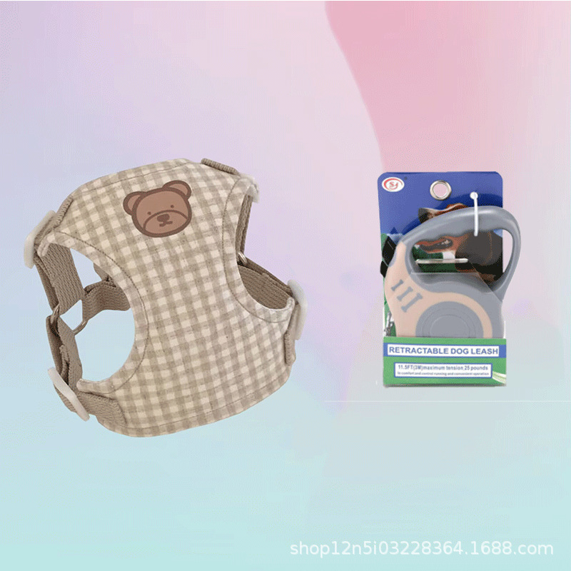 곰 격자 무늬 하네스 + 5m 개의 텔레스코픽 견인 로프