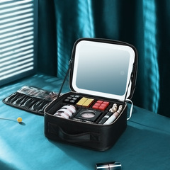 大容量帶燈化妝包帶鏡子化妝品收納包可拆卸隔板美發紋繡跟妝師包