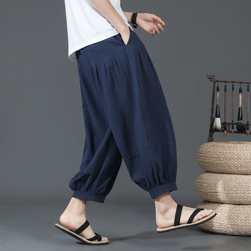 plus size Fatty Pants Men's Summer Thin Wide-leg Bloomers Loose Casual Sports Straight Linen Pants Trendy