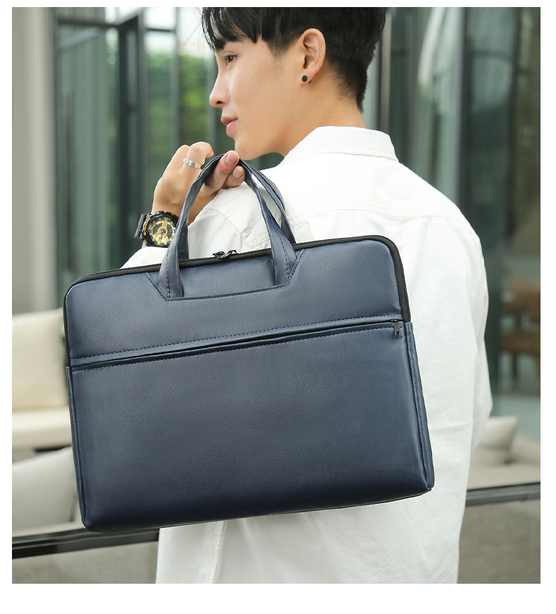 Sac Pour Ordinateur Portable Portable Automne Pu Mode Simple Sac À Main Noir Pour Hommes display picture 11