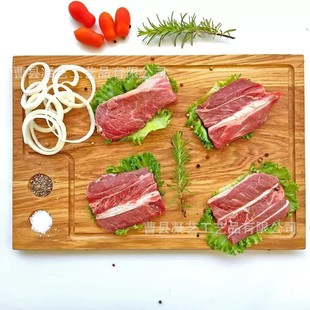 Wooden Steak Board with Juice Trough, Cooked Food Board, Kitchen Double-Sided Chopping Board, Solid Wood Portable Tray