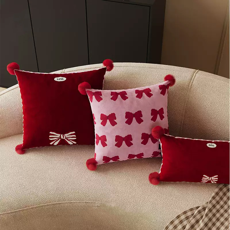 粉红蝴蝶结抱枕卧室床头枕办公室椅靠枕客厅沙发靠枕可拆卸新婚枕