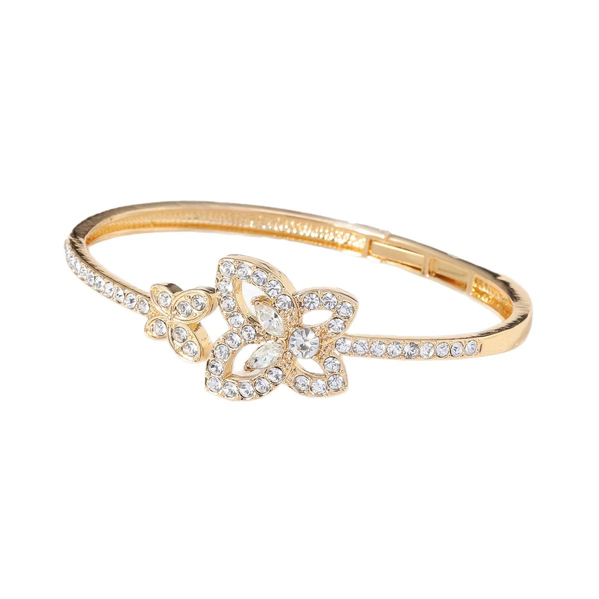 Браслет-манжета с ажурной бабочкой, полностью инкрустированный стразами, женский браслет с двойной бабочкой, украшение с кристаллами
