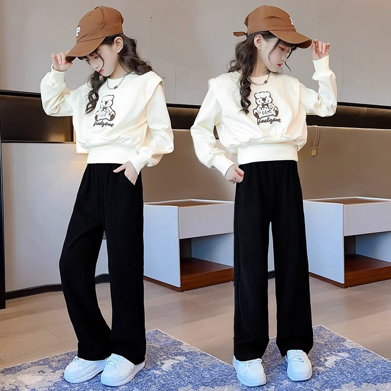 Traje para Niñas Ropa de primavera 2023 nuevo estilo occidental de moda Pantalones anchos casuales para niños Internet celebridad medio y grande traje de dos piezas para niños moda