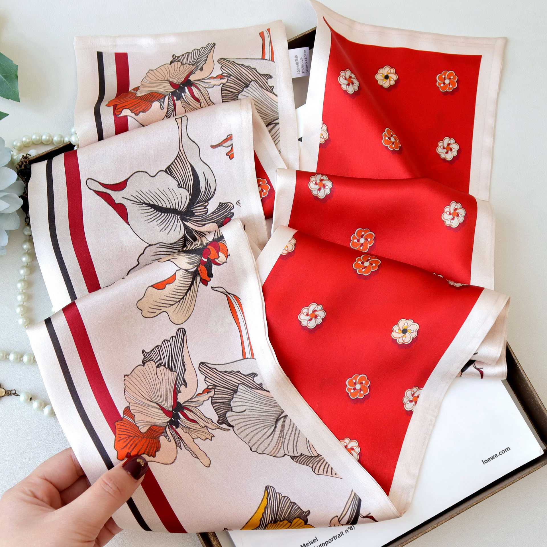 Silk summer long double-sided scarf