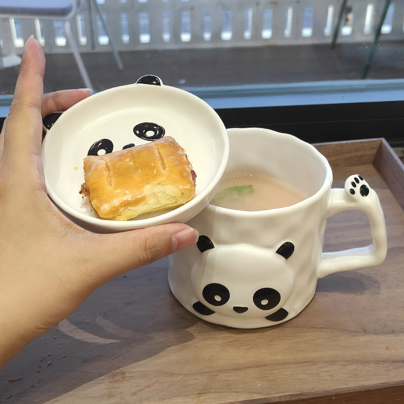 北歐創意陶瓷馬克杯 可愛卡通高顏值家用咖啡杯熊貓早餐杯茶杯