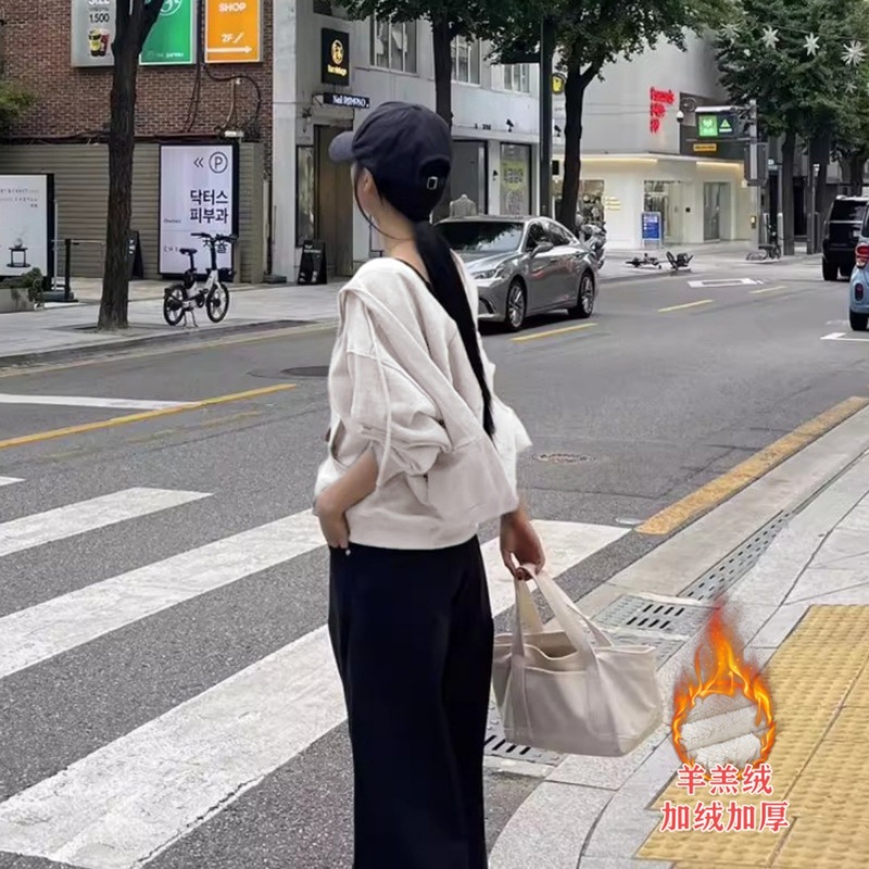 青岛即墨卫衣秋冬新款拉链抽褶连帽开衫慵懒风短款开衫上衣日韩风|undefined
