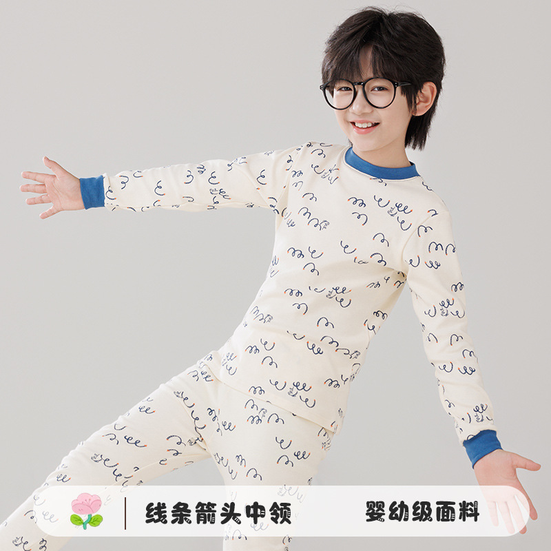 Pijamas de algodón para niños ropa interior caliente de cuello medio para niñas pantalones de otoño para niños suéter de algodón base invierno