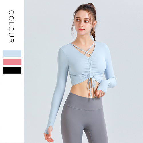  Spring New Style Braided Tank Top with Long Sleeve Sports Top, High Elasticity, Close-Fitting Running and Fitness Yoga Wear for Women