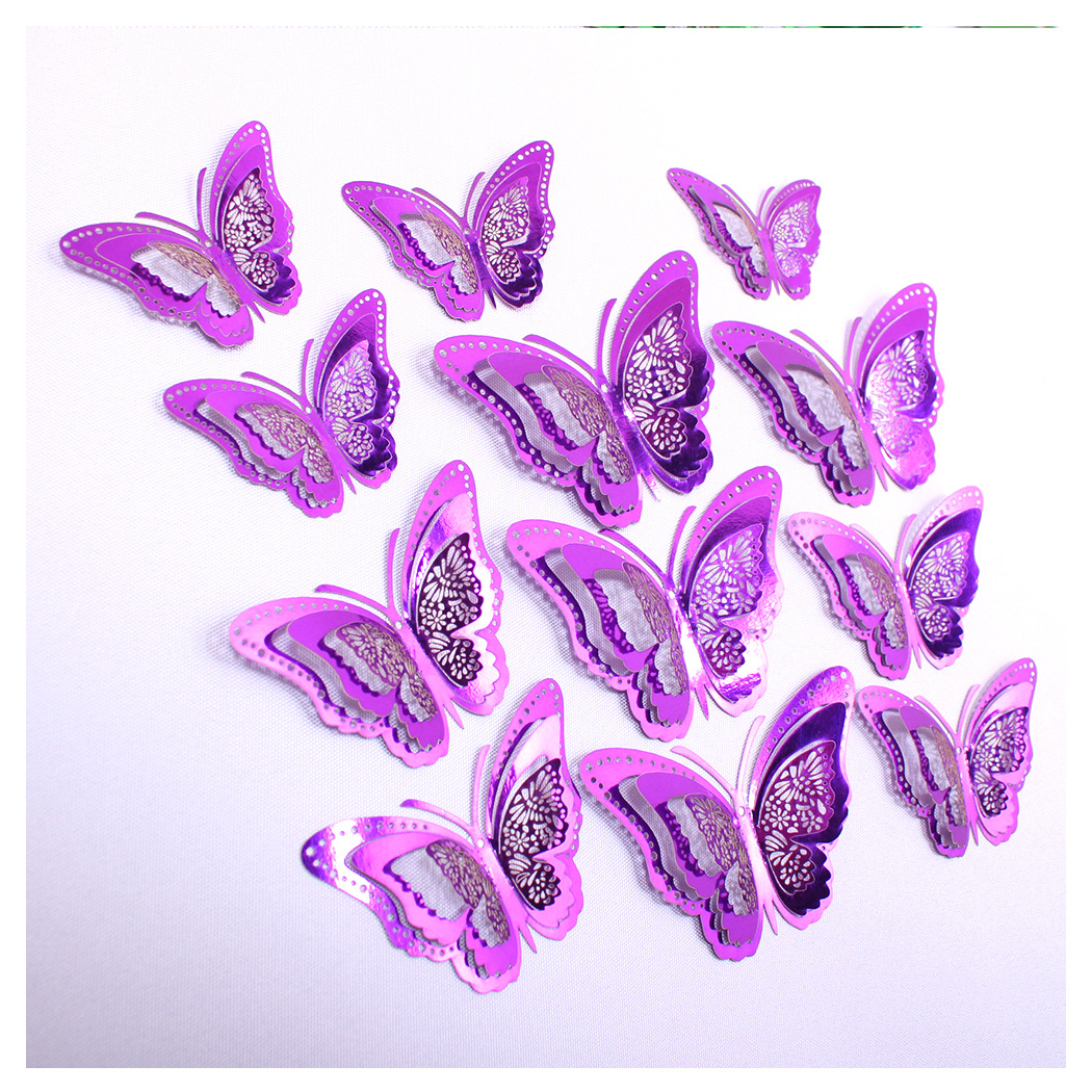 Fábrica al por mayor 12 pegatinas de pared de mariposas huecas hogar festivo decoración navideña decoración mariposa tridimensional 3D