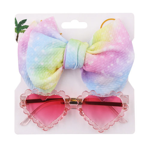 New children's sunglasses combination set, fashionable cartoon baby toy sunglasses, polyester printed hairband