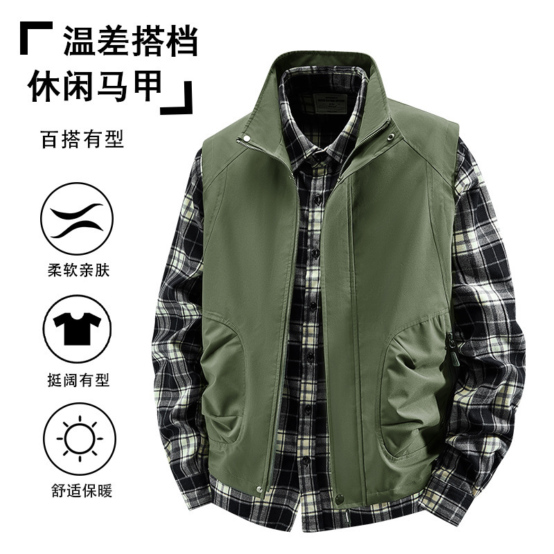 跨境款马甲户外春秋季软壳马甲男士立领开衫防风防水透气工装马甲|undefined