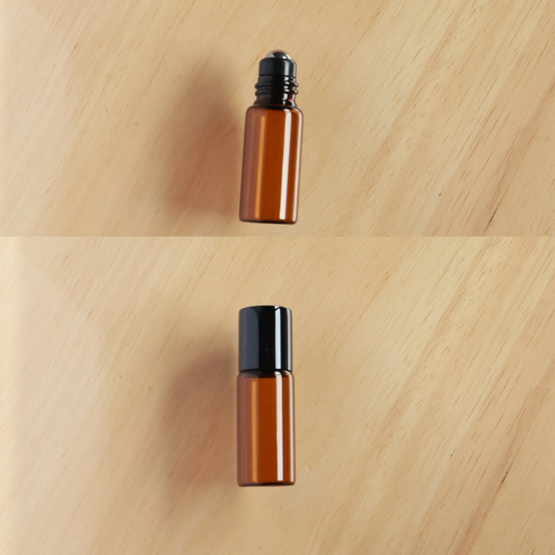 Botella roll-on para aceites esenciales cosméticos, botella marrón para aceites esenciales, botella transparente para reactivos, botella roll-on de vidrio, botella de perfume ámbar.