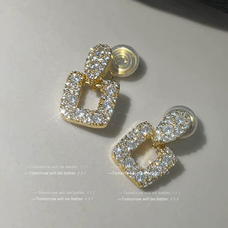 无耳洞可戴~微镶锆石方形几何耳夹女日韩轻奢质感蚊香盘耳饰批发