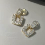 方形质感镶锆石几何耳夹