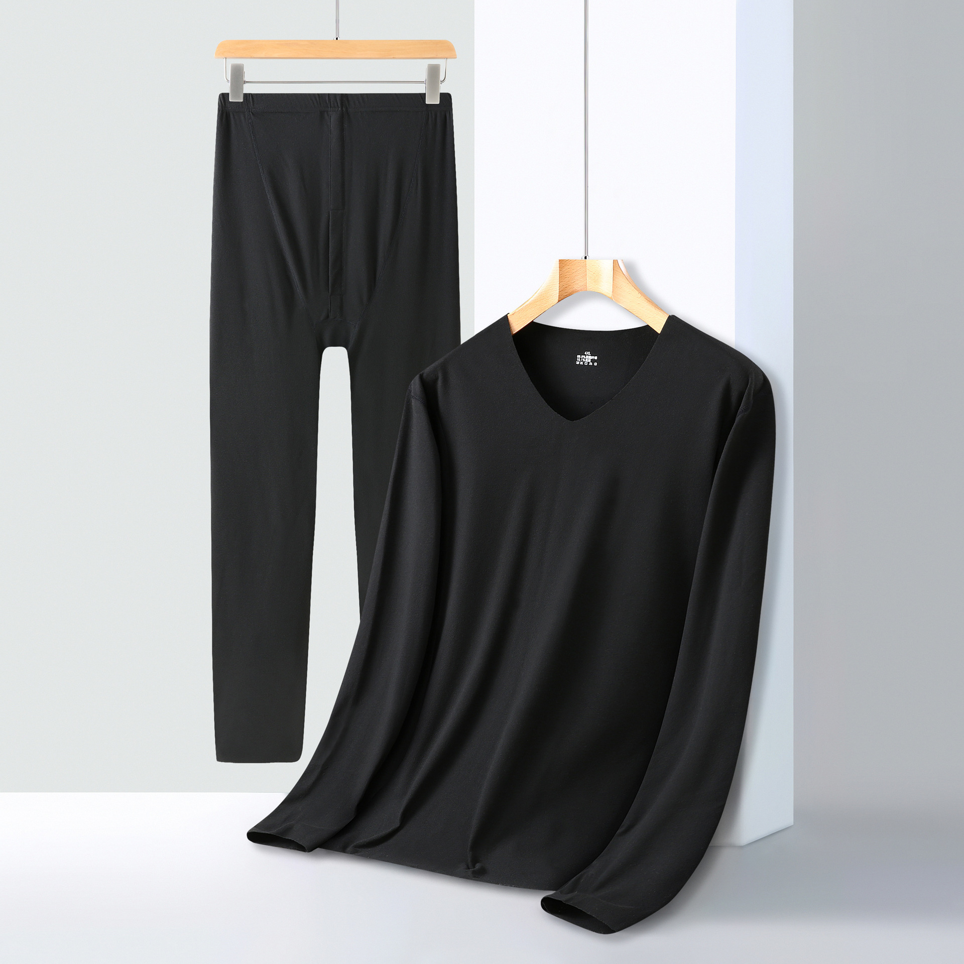 Plus-Size Seamless Thermal Underwear Set for Men 2025 Autumn and Winter New Style Extra Large V-Neck Tops and Bottoms