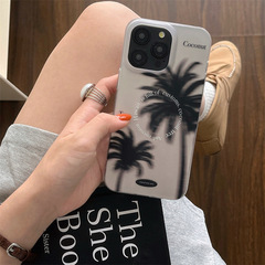 Small Minority Instagram Black Coconut Tree Shadow Phone Case for iPhone 15 Pro Max Apple 13/14, 12 Matte Double Layer