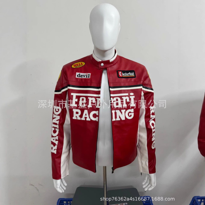 F1 Racing Suit, European and American Style Leather Jacket, Cross-Border Hot-Selling Leather Coat, Biker Style Motorcycle Jacket, Supports Customization