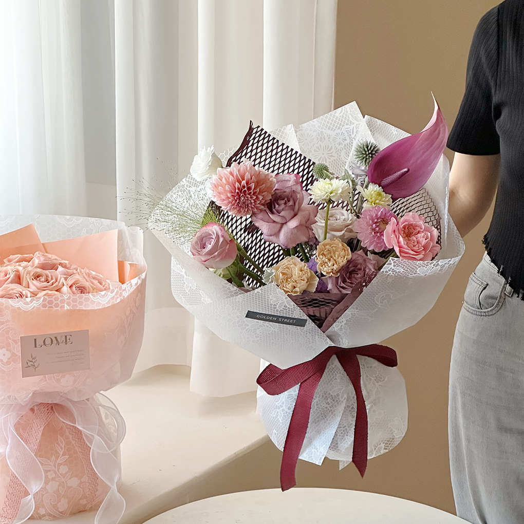 Li Zhi Ran encaje sueños nieveopp papel impermeable niebla cara ramo de flores papel de envoltura de flores transparentes papel de envoltura de flores