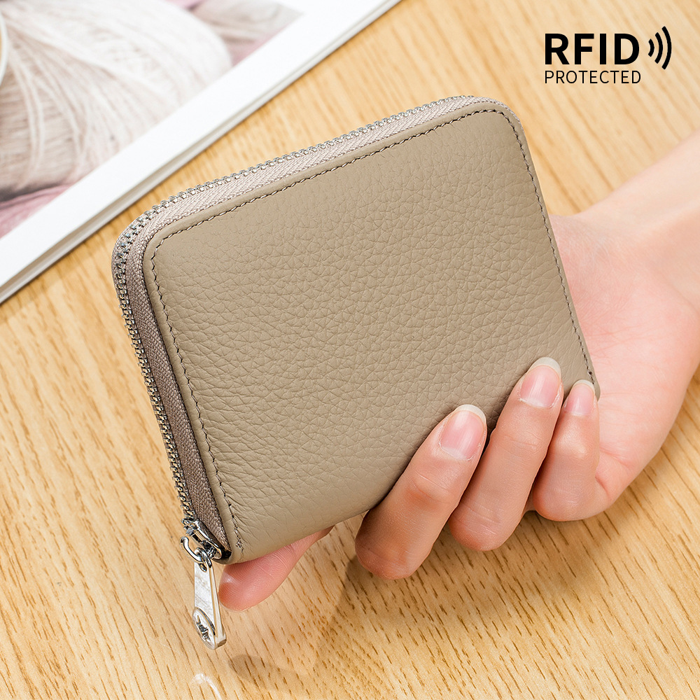 Amazon card holder wholesale genuine leather rfid Japanese style coin purse zipper card holder women's accordion card holder large capacity