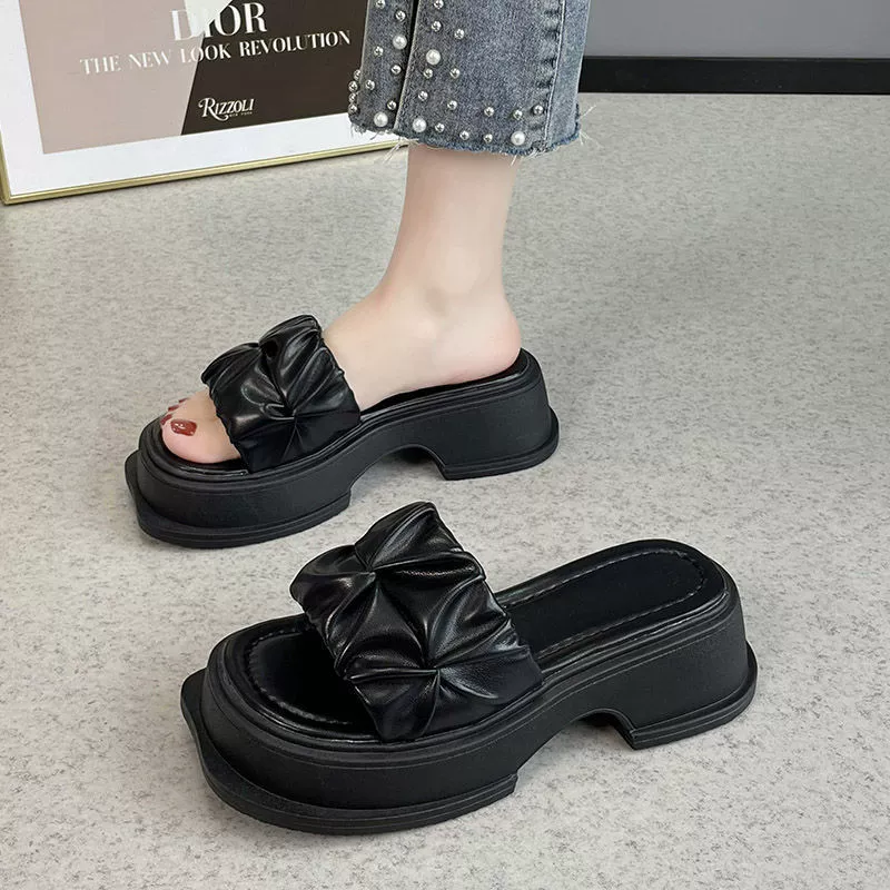 Тапки на высоком каблуке Французские холодные тапочки женские на улице