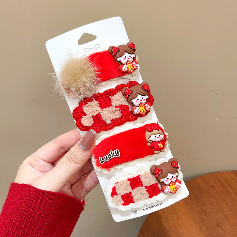 Estilo chino Año Nuevo tocado de Año Nuevo para Niños Accesorios para el cabello de peluche niña arco Año Nuevo horquilla bebé horquilla festiva