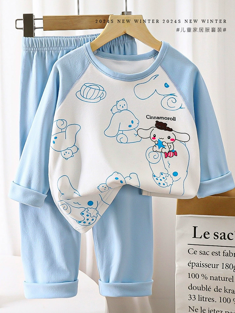 Children's demi-season pijama, set, velvet keep warm thermal underwear