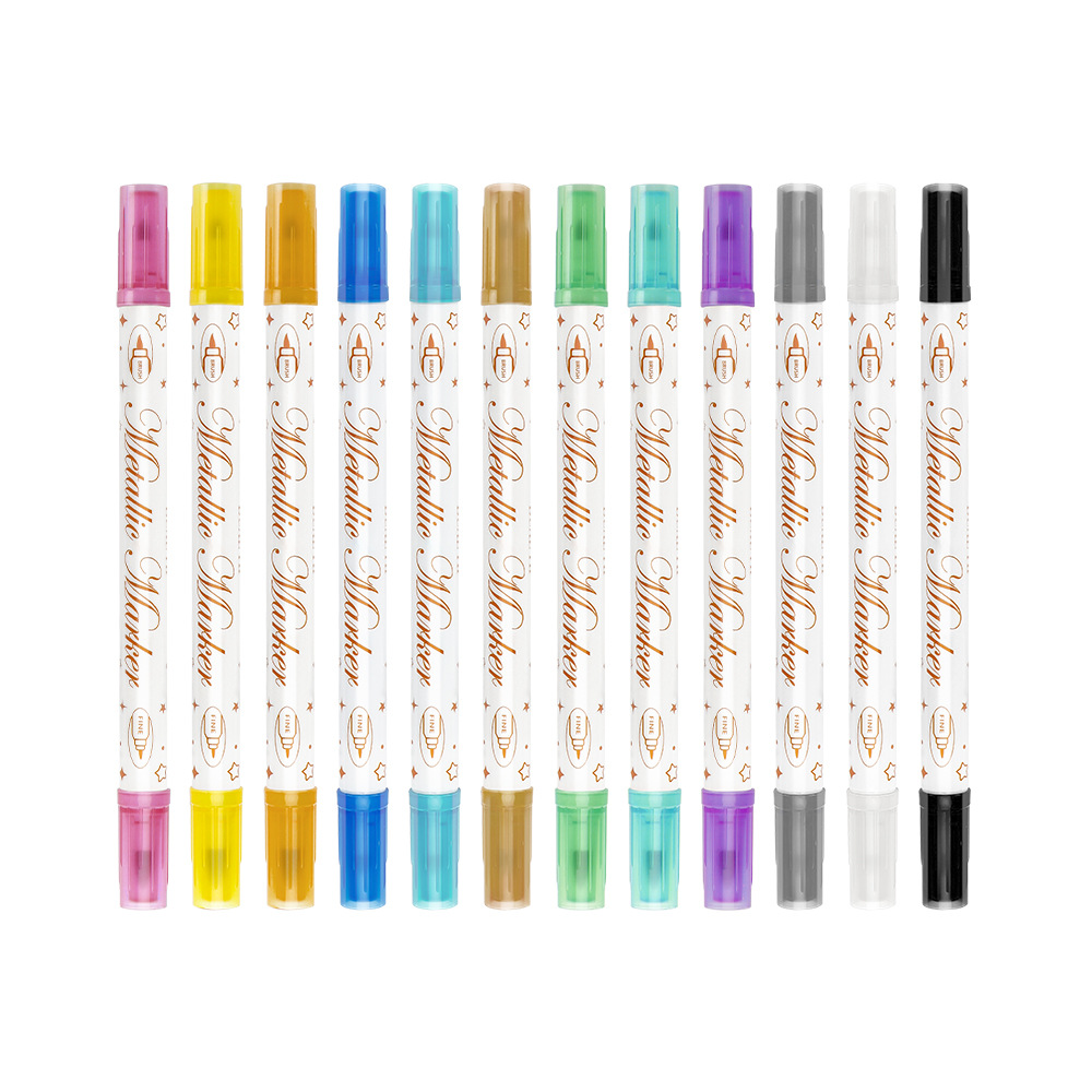 Juego de rotuladores metálicos de doble punta, suave y duro, rotulador de tatuajes colorido, rotulador de caligrafía, rotulador de firma, rotulador para manualidades con tarjetas de felicitación y decoración de uñas