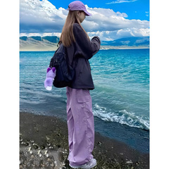 紫色の速乾性オーバーオール女性の夏薄い 2025 新しいルーズレギンス登山スポーツパンツアサルトワイドレッグパンツ